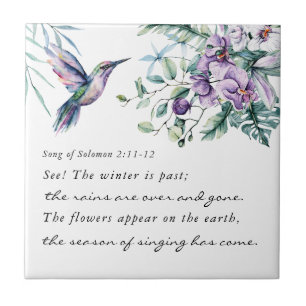 Song of Solomon 2:11-12 Hummingbird Flowers Bible Ceramic Tile