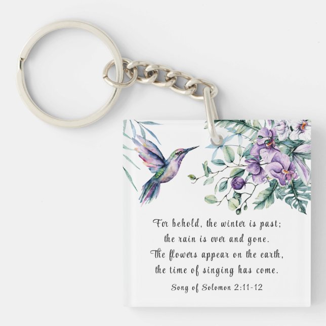 Song of Solomon 2:11-12 Hummingbird Flowers Bible Key Ring (Front)