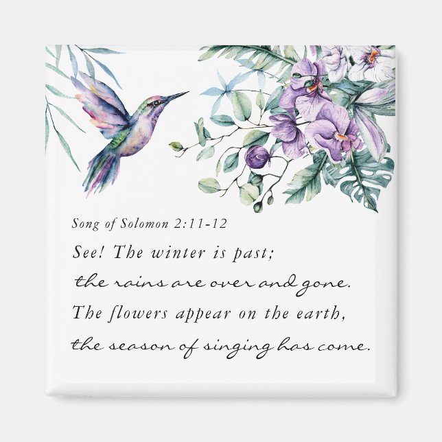 Song of Solomon 2:11-12 Hummingbird Flowers Bible Magnet (Front)