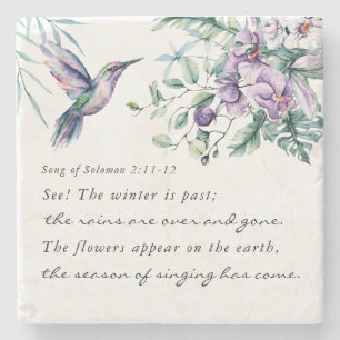 Song of Solomon 2:11-12 Hummingbird Flowers Bible Stone Coaster