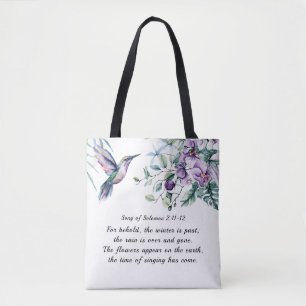 Song of Solomon 2:11-12 Hummingbird Flowers Bible Tote Bag
