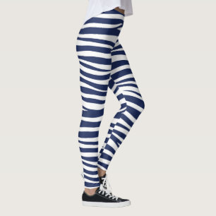Song of the Sea Navy Blue Nautical Flowing Waves Leggings