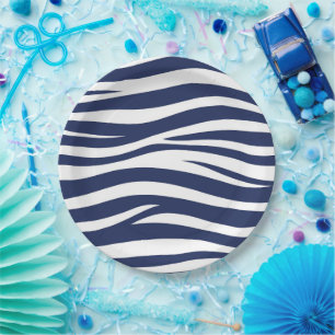 Song of the Sea Navy Blue Nautical Flowing Waves Paper Plate