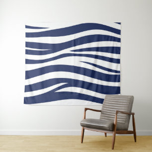 Song of the Sea Navy Blue Nautical Flowing Waves Tapestry