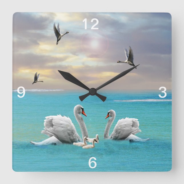 Song Of The White Swan, Square Wall Clock (Front)