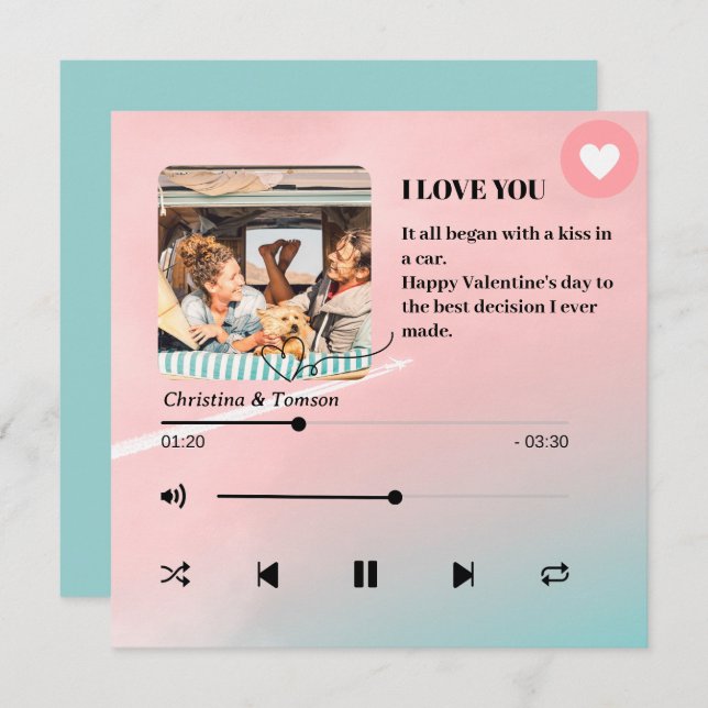 Song Playlist Photo Love Valentine's Day Card (Front/Back)