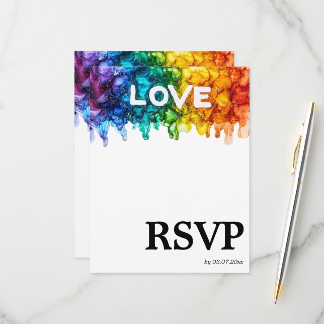 🌈  Song request LGBTQ Painted With Love wedding  RSVP Card (Front/Back In Situ)