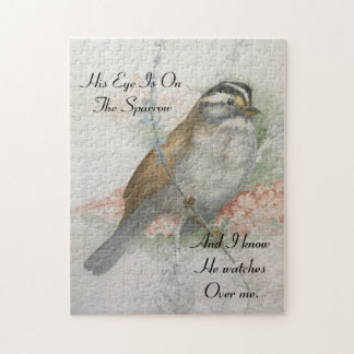Song Sparrow He Watches Over Me Bible Quote Jigsaw Puzzle