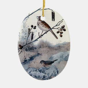 Song Sparrows in the Spring Ceramic Ornament