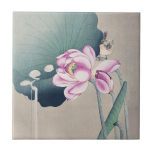 Songbird and Lotus by Ohara Koson Ceramic Tile