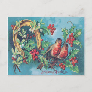 Songbird Christmas Bird Holly Mistletoe Horseshoe Holiday Postcard