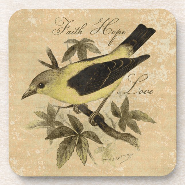 Songbird Faith Hope Love Cork Coaster Set (6) (Front)