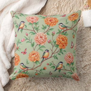 Songbird Floral Botanical - Orange Blooms Mint Hue Cushion