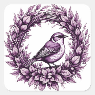 Songbird in wreath square sticker