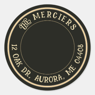 Songbird Metallic Gold Black Return Address Classic Round Sticker