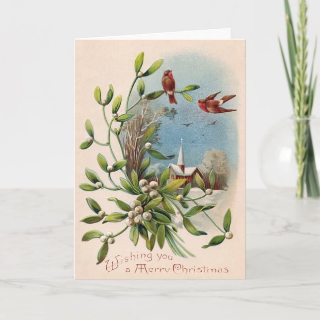 Songbird Mistletoe Church Christian Cross Holiday Card (Front)