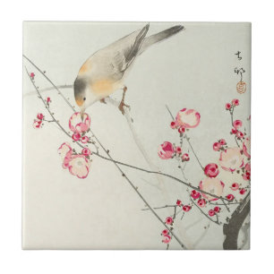 Songbird on Blossom Branch by Ohara Koson Ceramic Tile