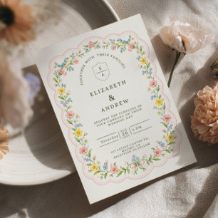 Songbird Scalloped Cottage Garden Wedding Invitation