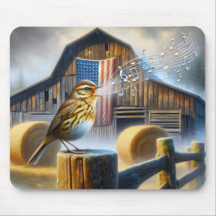 Songbird Singing With American Flag Mouse Pad