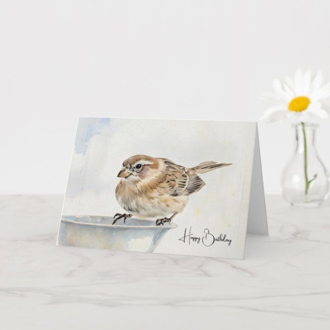 Songbird Sparrow - Birthday Card (Small Plant)