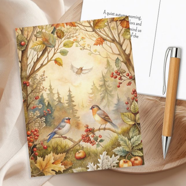 Songbirds Autumn Leaves  Postcard (Autumn leaves and birds postcard)