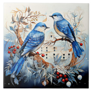 Songbirds, delightful illustration, ceramic tile