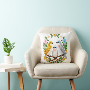 Songbirds in Bloom: A Beaded Symphony of Nature an Cushion