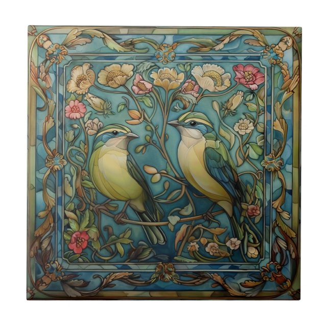Songbirds in Love Romantic Art Nouveau Design Ceramic Tile (Front)