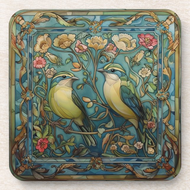 Songbirds in Love Romantic Art Nouveau Design Coaster (Front)