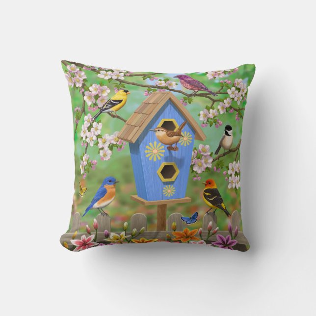 Songbirds Lily Garden Birdhouse Cushion (Front)