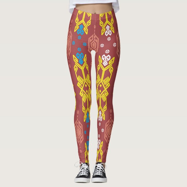 Songket Tenun geometric, Indonesian batik pattern. Leggings (Front)