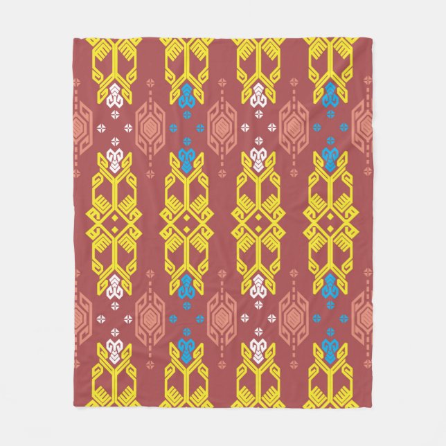 Songket Tenun Geometrik Seamless Pattern with Crea Fleece Blanket (Front)