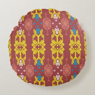Songket Tenun Geometrik Seamless Pattern with Crea Round Cushion