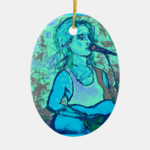 songstress screenprint look ceramic ornament
