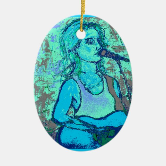 songstress screenprint look ceramic ornament (Front)