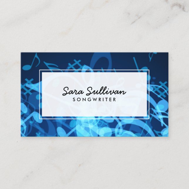 Songwriter Abstract Blue Music Notes Musician Business Card (Front)