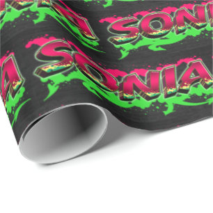 Sonia First name name Graffiti red green Wrapping Paper