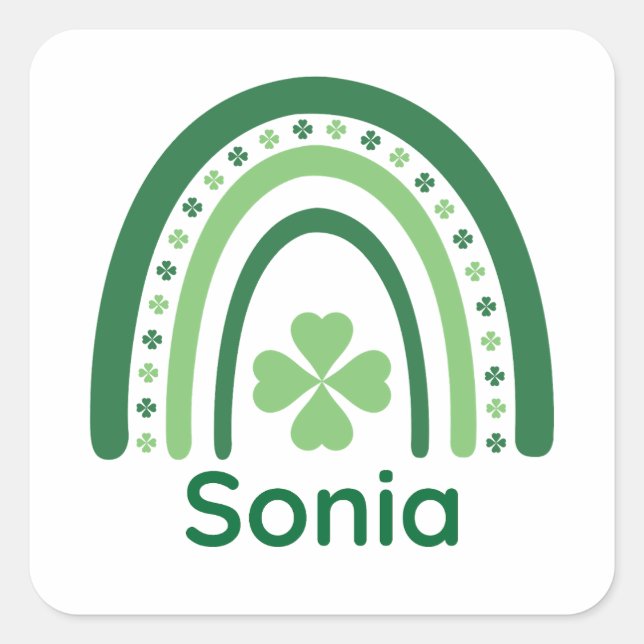 Sonia Name Clover Boho Rainbow Square Sticker (Front)