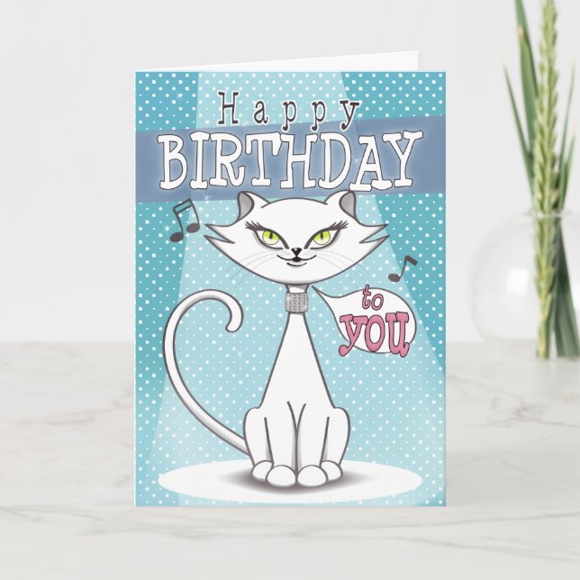 Sonia the singing cat Happy Birthday Card (Front)