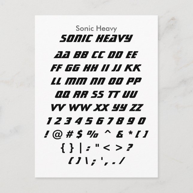 Sonic Heavy - Zazzle Font Sampler Sheet Postcard (Front)
