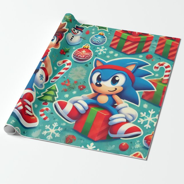 Sonic the hedgehog christmas wrapping paper (Unrolled)