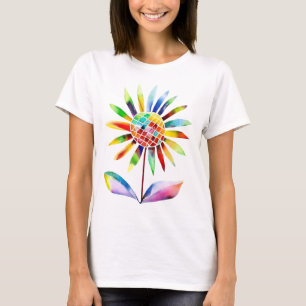 Sonnenblume mit Blätter in Regenbogenfarben T-Shirt