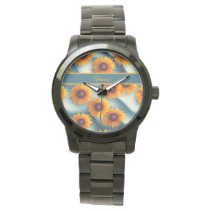 Sonnenblumen mit blauem Hintergrund Muster Watch