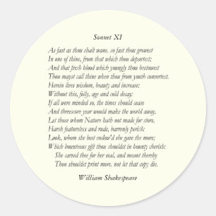 Sonnet # 11 by William Shakespeare Classic Round Sticker