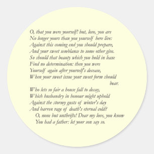 Sonnet # 13 by William Shakespeare Classic Round Sticker