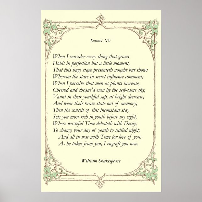 Sonnet # 15 by William Shakespeare Poster (Front)