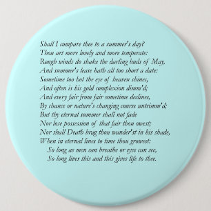Sonnet # 18 by William Shakespeare 6 Cm Round Badge