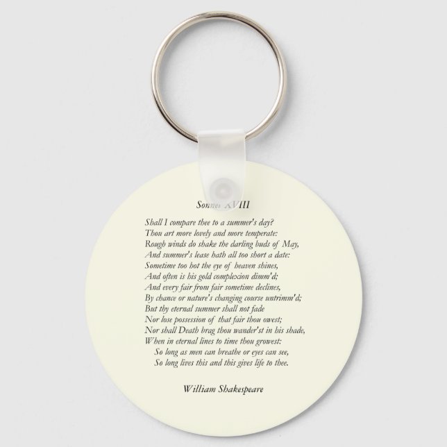 Sonnet # 18 by William Shakespeare Key Ring (Front)