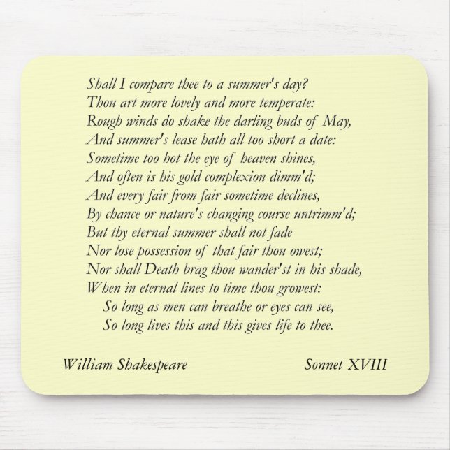 Sonnet # 18 by William Shakespeare Mouse Pad (Front)