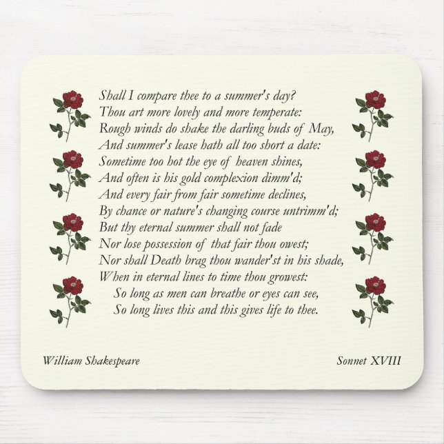 Sonnet # 18 by William Shakespeare Mouse Pad (Front)